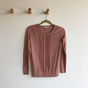 Crewneck Sweater with Ruffled Detail, Salmon